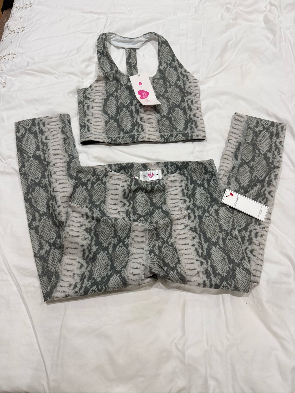 Buddy Love Snake-Print Leggings and Top Set in Gray & Cream Small from red dress